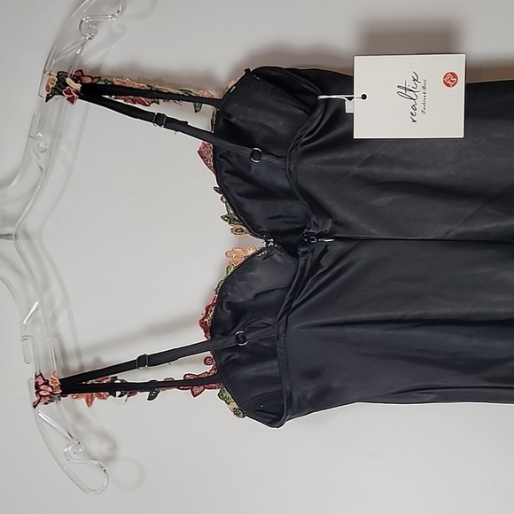 Dress ~ Black Satin Maxi Dress with Floral Detail Cup/Bust Sweetheart neck-line - Picture 13 of 15